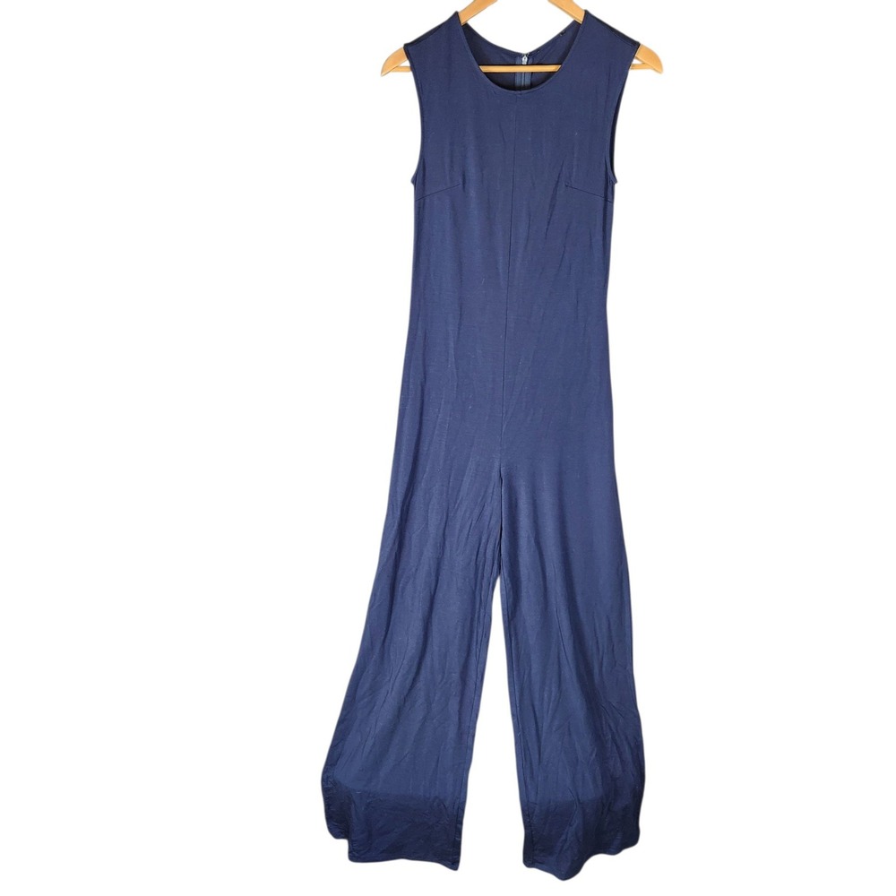 Quince Tencel Jersey Tank Jumpsuit XS Navy Blue Wide Leg Sleeveless